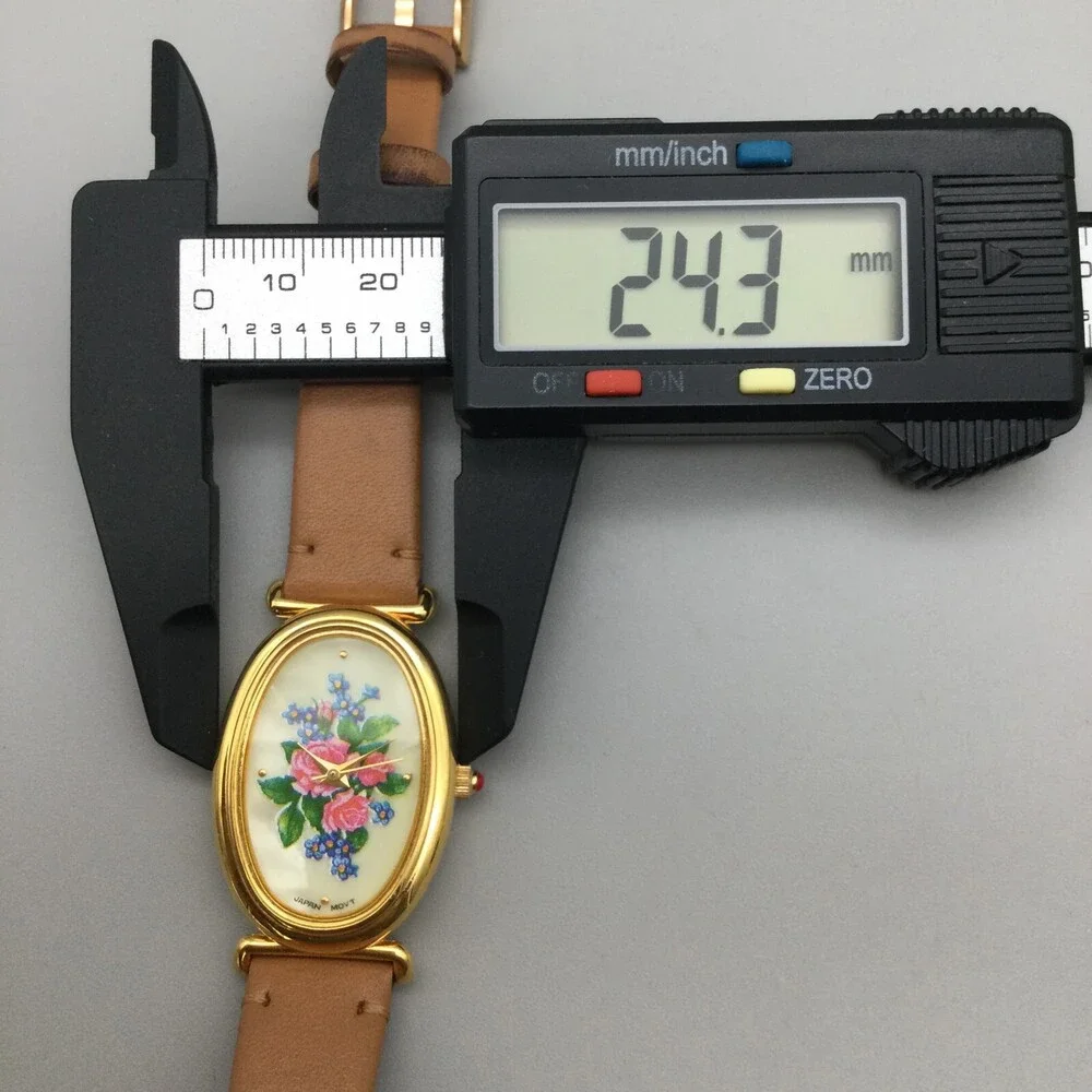 Avon Watch Women 24mm MOP Floral Dial Gold Tone Leather Band New Battery - Picture 14 of 15